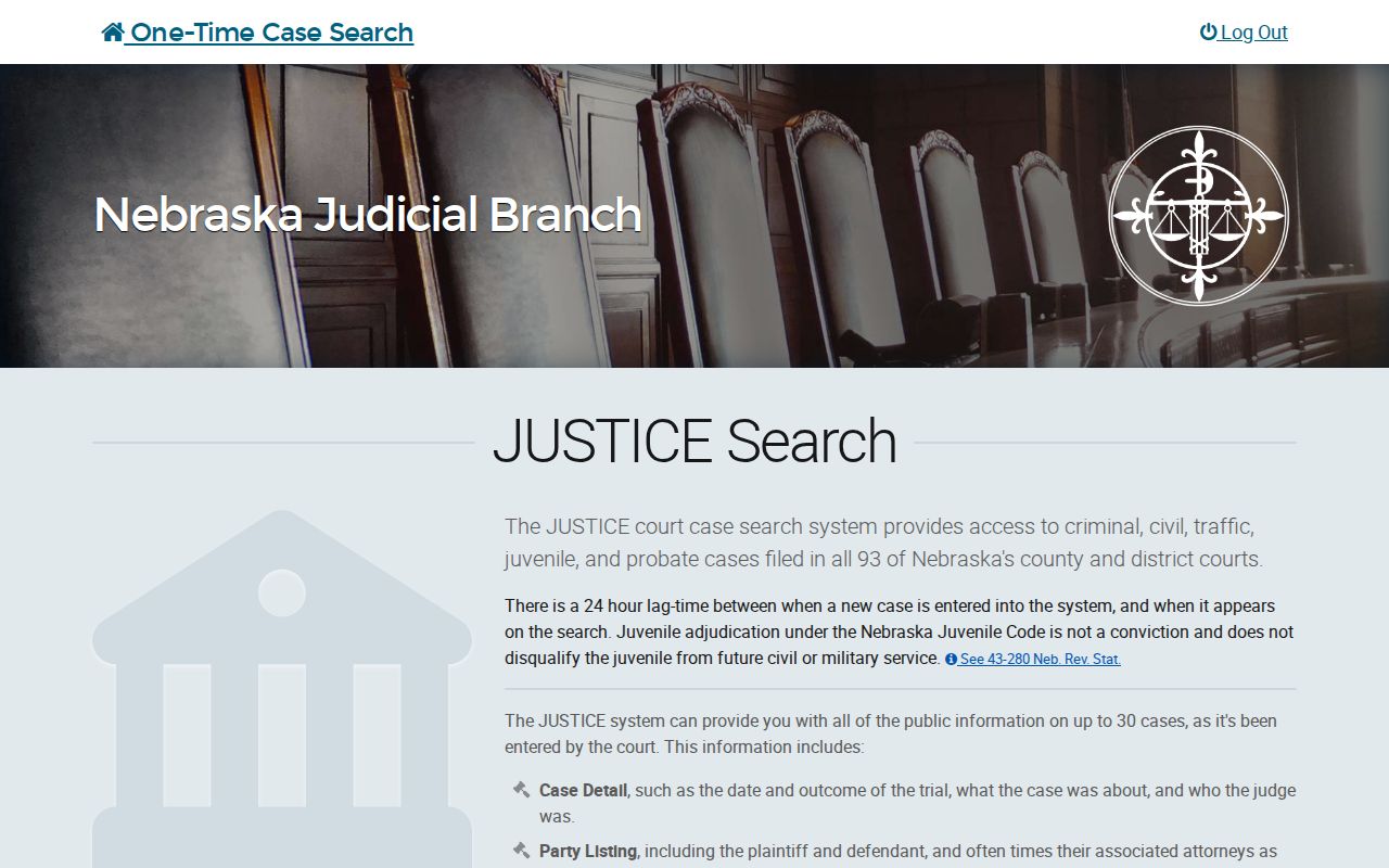 Nebraska JUSTICE court record search for Saunders County booking disposition